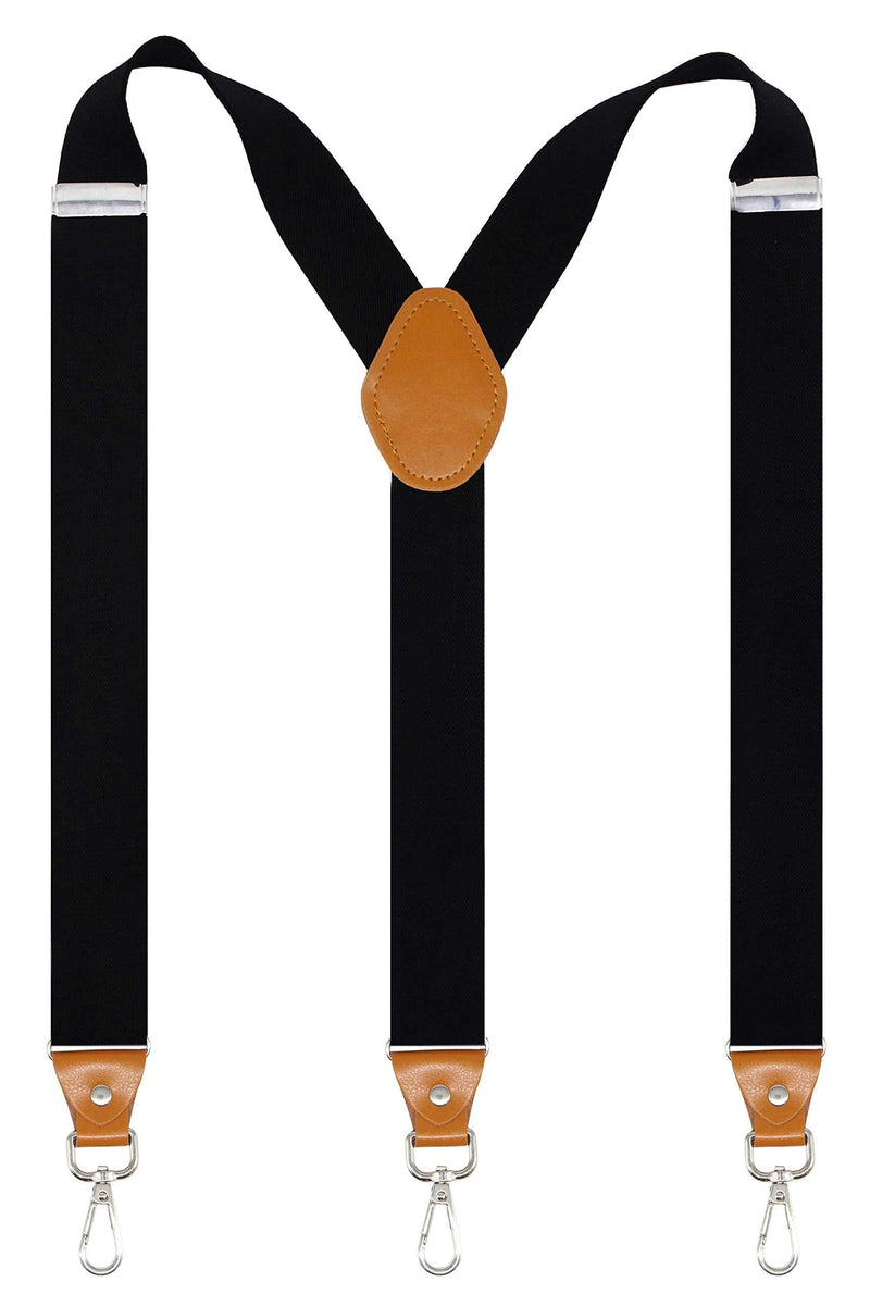 [Australia] - Doloise Mens Suspenders with 3 Swivel Hooks Belt Loops 1.4 Inch Wide Heavy Duty Adjustable Braces Black 