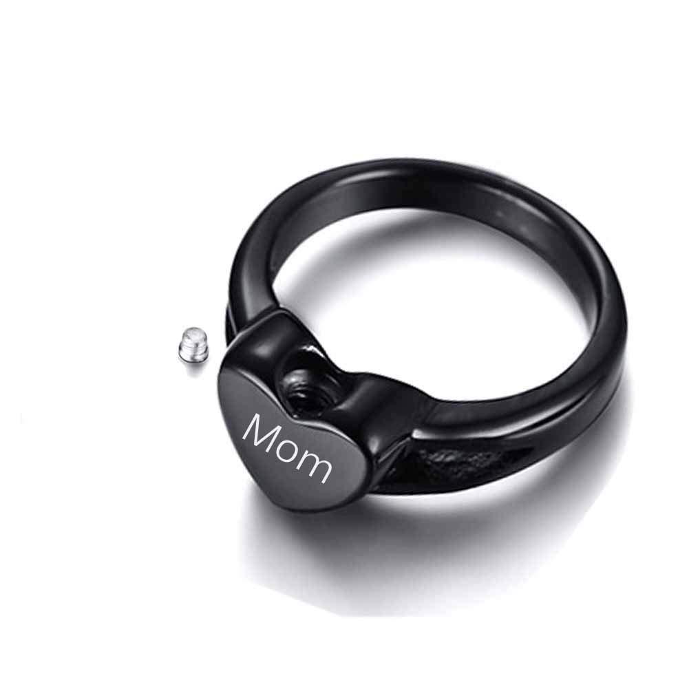 [Australia] - MEMORIALU Stainless Steel Heart Shape Black Urn Ring for Ashes Keepsake Cremation Memorial Jewelry Mom 7 