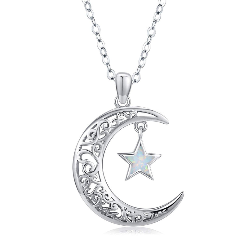 [Australia] - Moon Pendant Necklace with Opal Star Light, Dainty Infinite Love Y-Necklace,Moon Cat Necklace TRISHULA 925 Sterling Silver Forever Love Sparkling Crescent Jewelry Gift for Women Girls,Teen A-Crescent Moon Pendant 