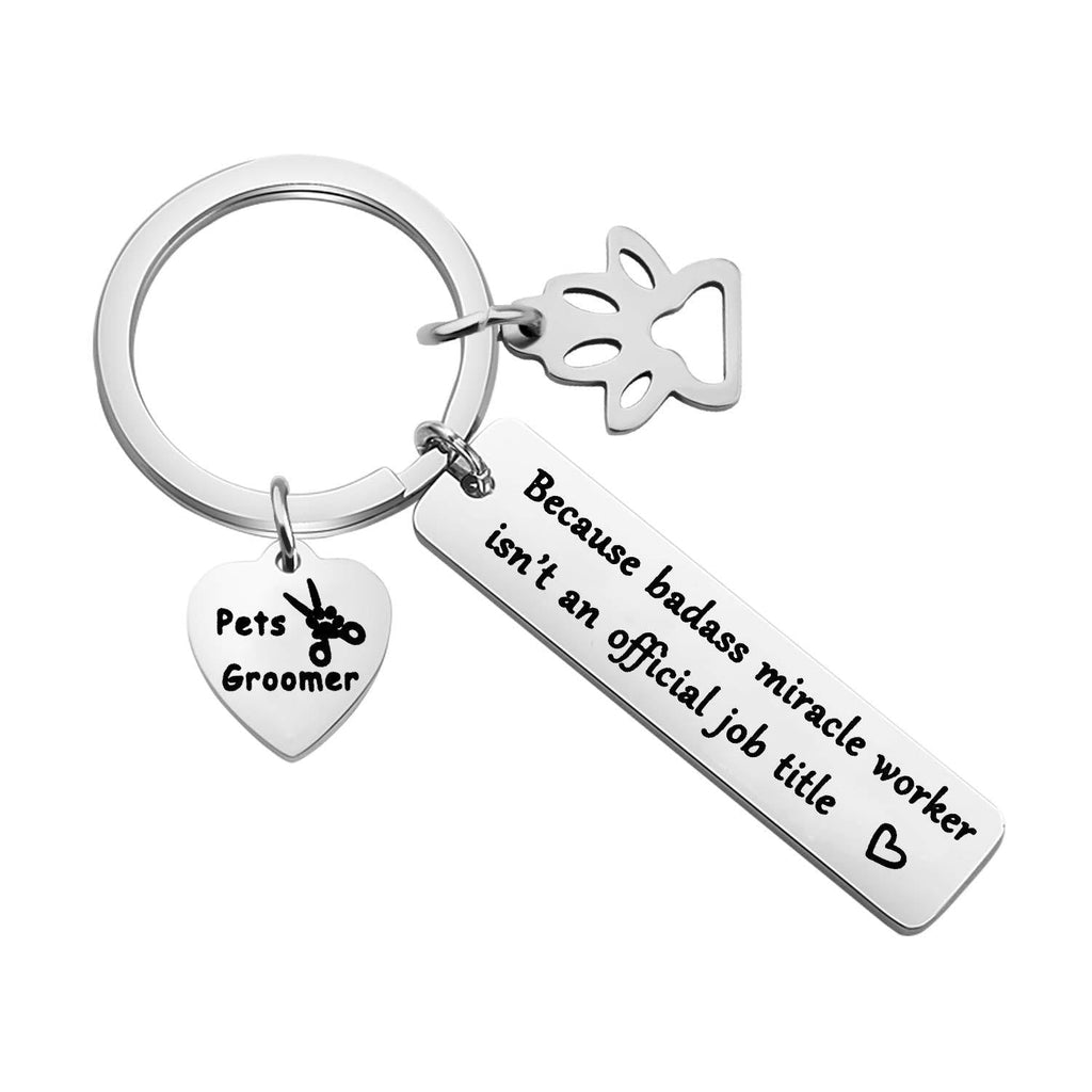 [Australia] - bobauna Pet Groomer Gift Because Badass Miracle Worker Isn't an Official Job Title Grooming Keychain Paw Print Jewelry Gift for Dog Hairdresser Dog Lover badass pet groomer keychain 