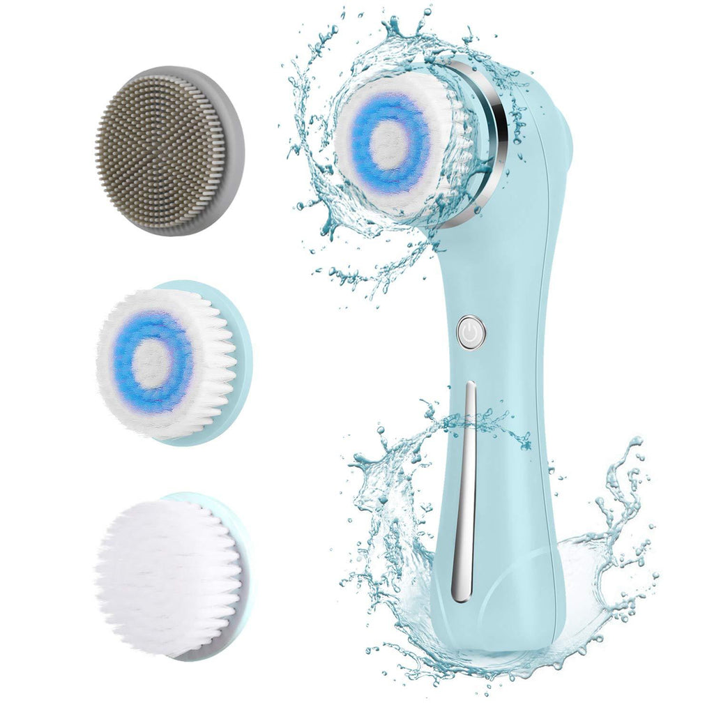 [Australia] - Facial Cleansing Brush Waterproof Face Spin Scrubber for Oil/Sensitive/dry Skin Rechargeable Deep Cleansing Makeup Remover Blackheads Gentle Exfoliating with 3 Brush Heads & EMS Massager 