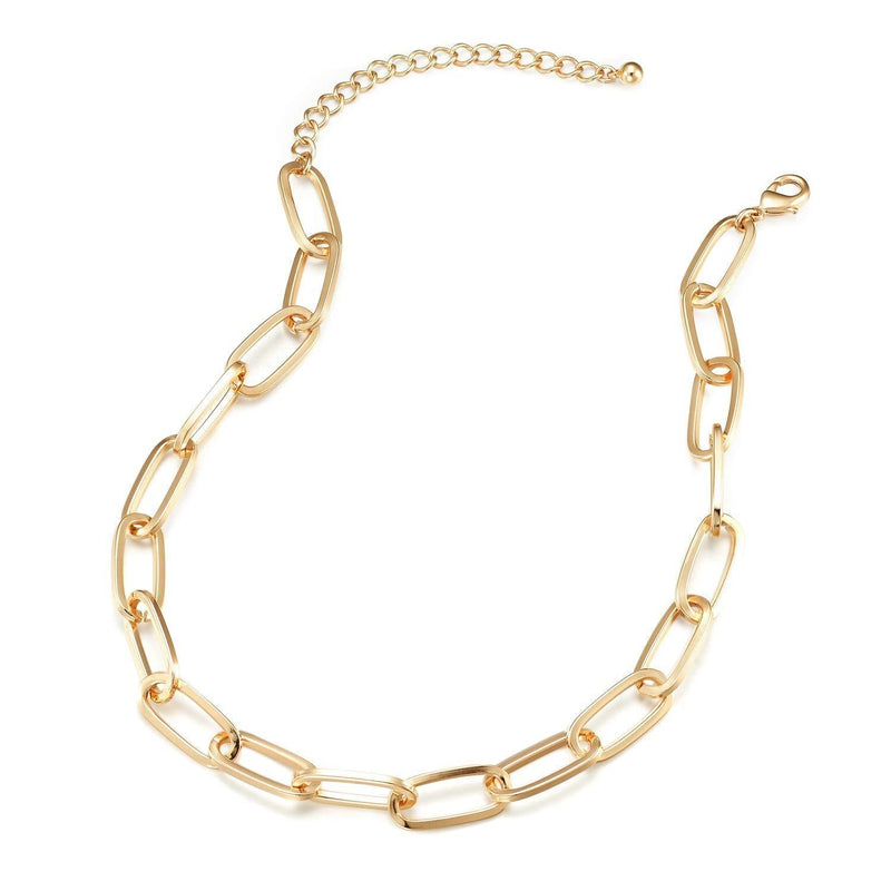 [Australia] - LANE WOODS Gold Chain Necklace and Bracelet for Women Ladies Dainty and Chunky Chain Link Paperclip Jewelry Set 15"Chain 