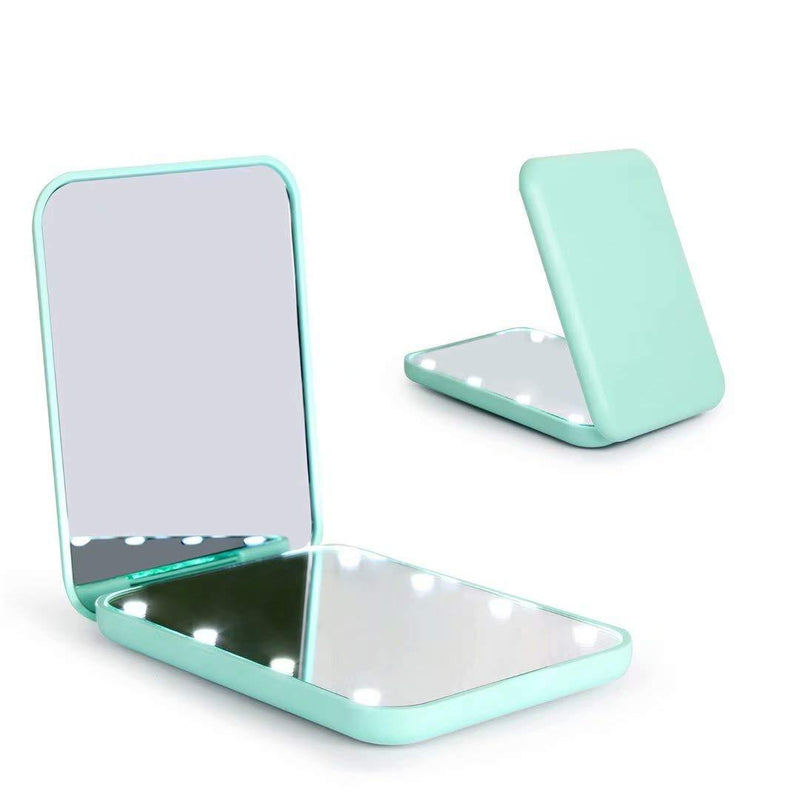 [Australia] - wobsion Compact Mirror, Magnifying Mirror with Light, 1x/3x Handheld 2-Sided Magnetic Switch Fold Mirror,Small Travel Makeup Mirror,Pocket Mirror for Handbag,Purse,Gifts for Girls(Cyan) … Cyan 