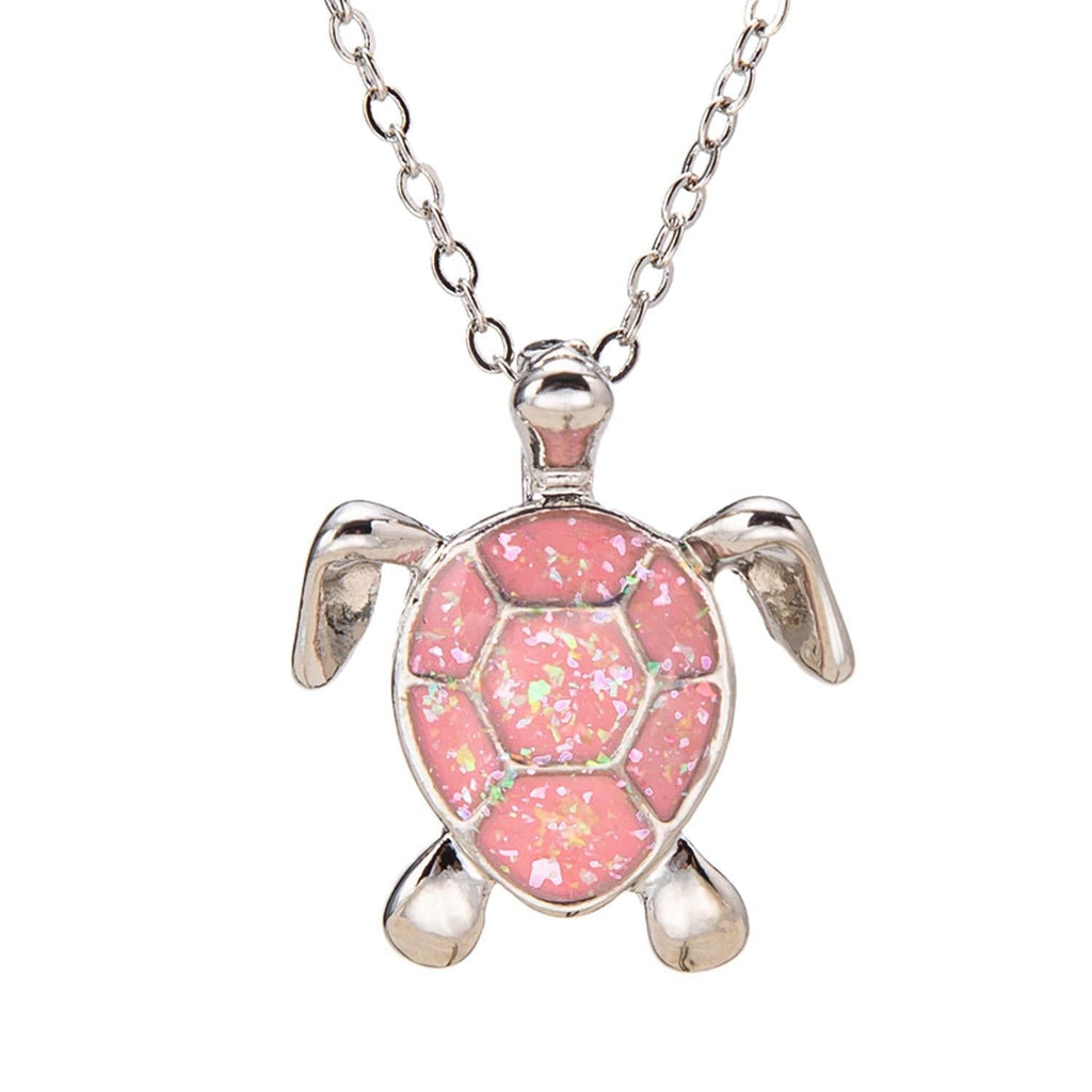 [Australia] - kelistom Sea Turtle Pendant Necklace for Women Men Girls Boys, Silver Plated Link Chain Animal Jewlery Pink 