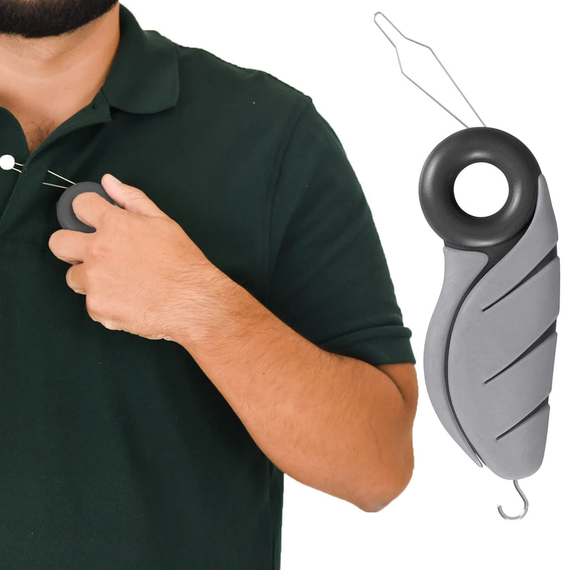 [Australia] - Vive Button Hook with Finger Hole - Zipper Gripper Pull Helper - Dressing Aid Assist - Buttoning Tool Device for Arthritis, Limited Mobility, Independent Living - Dexterity Handle Grip for Clothes Black 