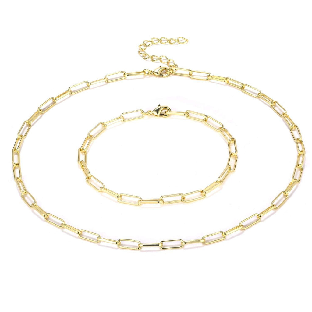 [Australia] - Paperclip Necklace,14K Gold Plated Oval Dainty Choker Chain Link Necklace for Women Girls B-Gold 16" choker + 7" bracelet 