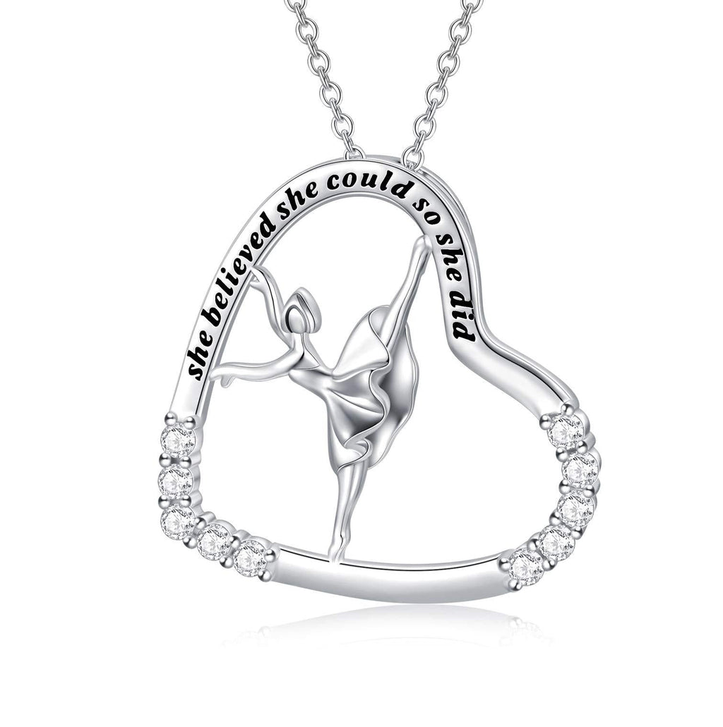 [Australia] - Ballerina Necklace 925 Sterling Silver Heart Necklace Ballerina Dancer Gymnasts Ballet Dance Pendant Necklace Dance Jewelry Gifts for Women Teenage style 2 