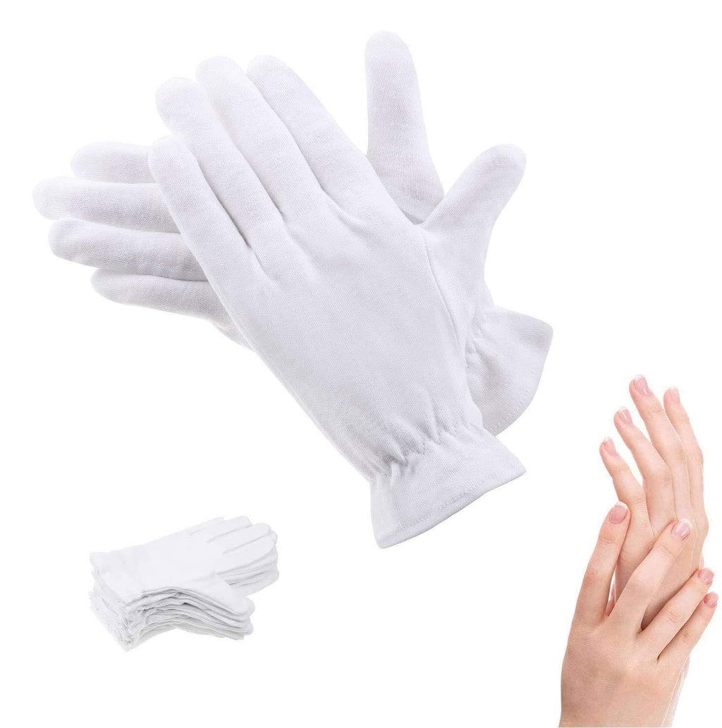 [Australia] - 100% Cotton Gloves for Eczema,10 Pairs White Cotton Moisturizing Gloves Over Night Bedtime | Cosmetic Inspection Premium Cloth Quality | Dry Sensitive Irritated Skin Spa Therapy Secure Wristband 10-Pairs 
