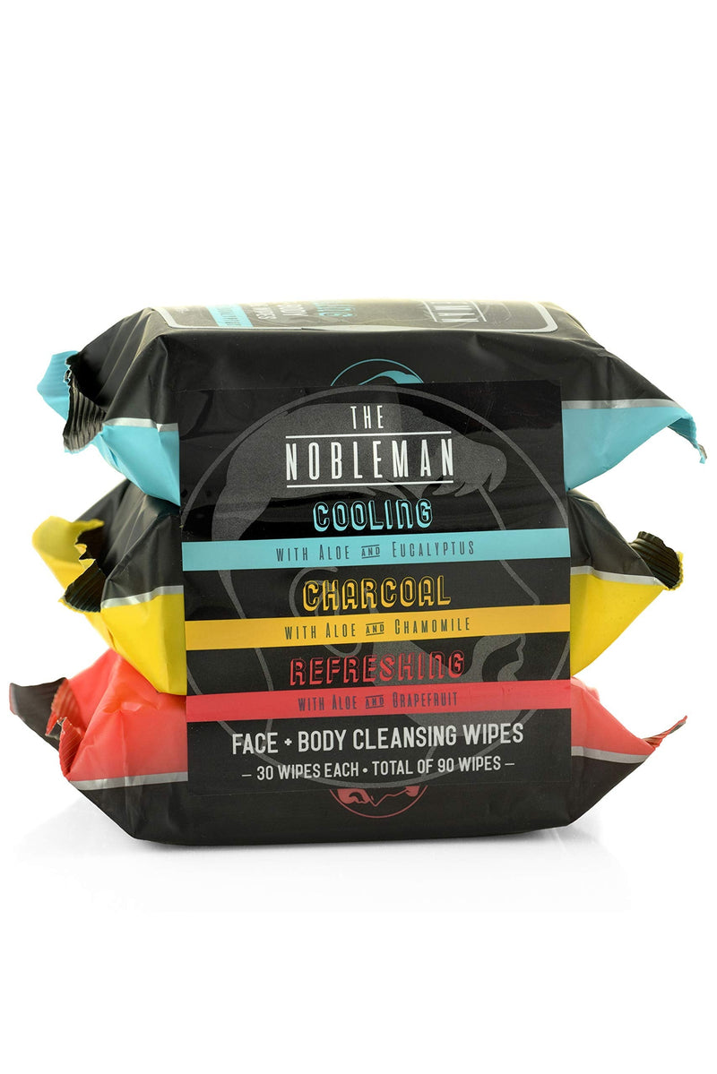 [Australia] - Men's Assorted Cleansing Wipes- Cooling/Charcoal/Refreshing - 3 Pack ( 90ct ) 