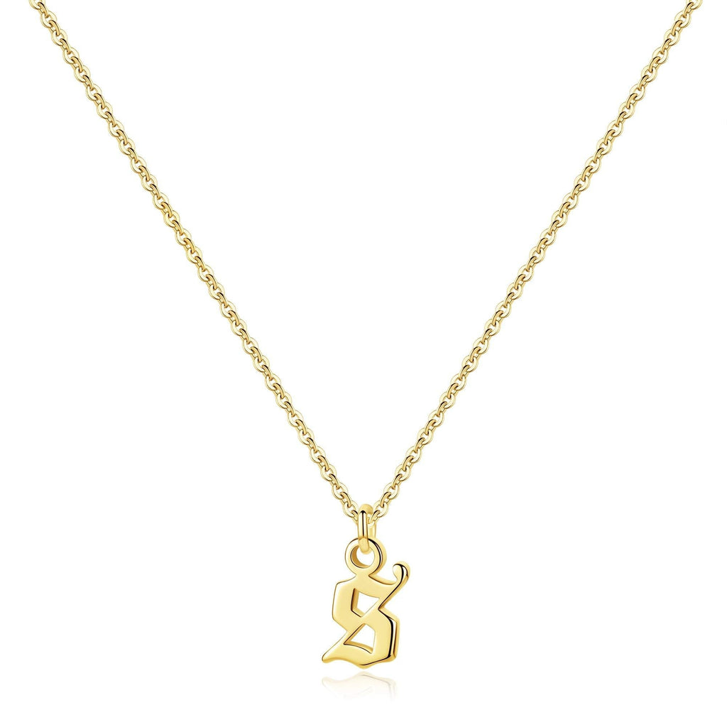 [Australia] - Ursteel Old English Initial Necklace, 14K Gold Plated Letter Pendant Dainty Adjustable Tiny Initial Necklaces for Women Teen Girls S 