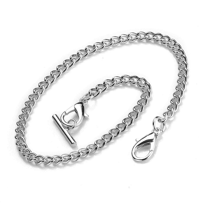 [Australia] - Pocket Watch Albert Vest Chain Vintage Metal Alloy Single Buckle Chain Sliver-3 