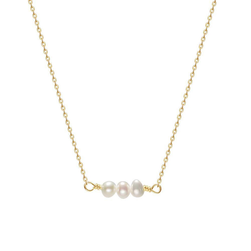 [Australia] - VACRONA Three Pearls Choker Necklace 14k Gold Plated Cultured Freshwater Pearls Choker Necklace Boho Chain Necklace for Women Girls June Birthstone Necklace 3 pearl 