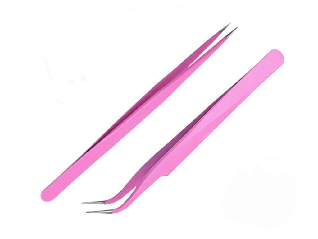 [Australia] - Aoshang 2PCS Stainless Steel Straight and Curved Tip Tweezers Nippers for Eyelash Extensions and Nail Art Sticker Rhinestone Eyelash Picker Acrylic Gel Nail DIY Art 