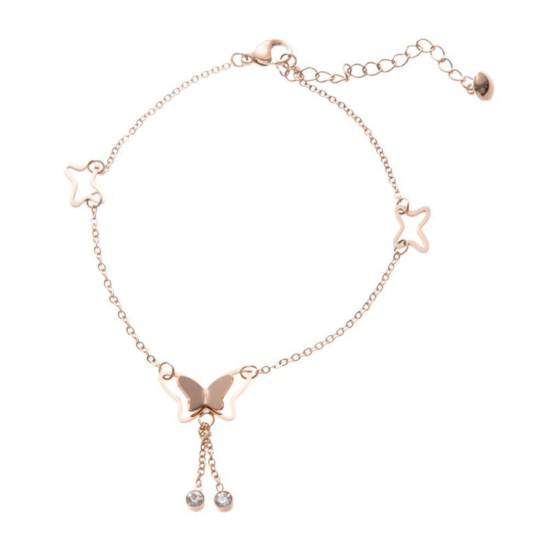 [Australia] - UALGL 18k Rose Gold Butterfly Anklet Starfish Necklace for Women Girl Beautiful Gift Box Rose Gold-JL 