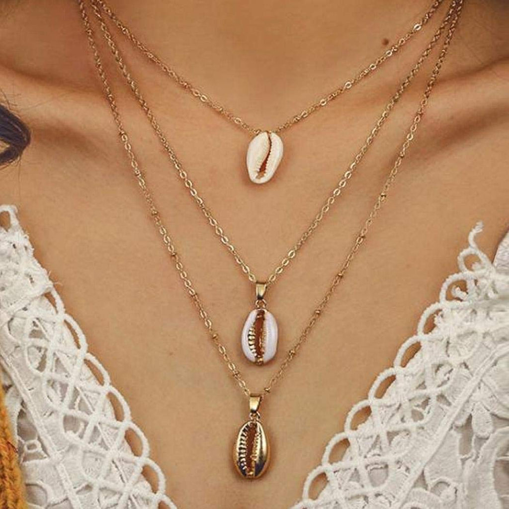 [Australia] - TseanYi Bohemian Layered Shell Necklace Choker Gold Cowrie Shell Pendant Necklaces Chain Seashell Conch Chain Necklace Jewelry for Women and Girls 