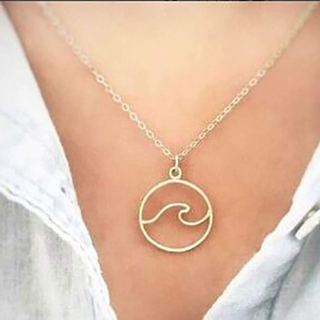 [Australia] - TseanYi Ocean Wave Necklace Choker Gold Hawaiian Circle Pendant Necklace Chain Boutique Round Chain Necklace Jewelry for Women and Girls (Gold) 