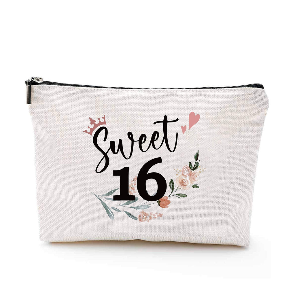 [Australia] - YouFangworkshop Funny Cute Sweet 16 Years Canvas Cosmetic Makeup Bag for Girls 16th Teen Birthday Christmas Graduation Gift 
