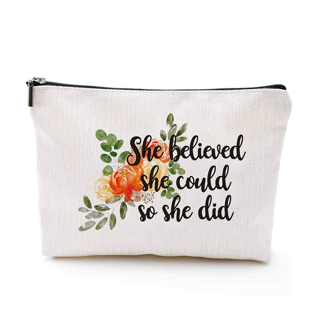[Australia] - YouFangworkshop Inspirational Cotton Canvas Makeup Bag Gift - She Believed She Could So She Did Motivational Cosmetic Bag Zipper Pouch Bag for Best Friend Sister Nurse Birthday Graduation Gift 