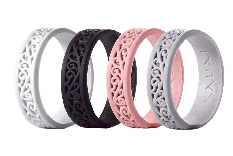 [Australia] - KAUAI - Silicone Wedding Ring for Women -Leading Brand, from The Latest Artist Design Innovations to Leading-Edge Comfort: Pro-Athletic Ring & Kauai Elegance Rings Collection 4 Timeless Fun: Black, White, Pink, Cool Gray 