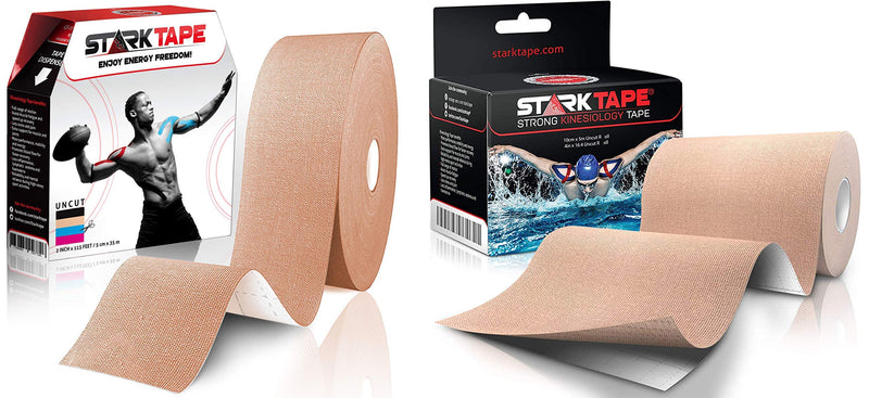 [Australia] - Starktape Kinesiology Tape - Professional 2 Pack Bulk Physio Rolls Sports Tapes for Sensitive Skin. K Physical Therapy Tape for Knee, Shoulder, Ankle, Wrist, Foot, Back Injury Muscle Pain aid - Beige 