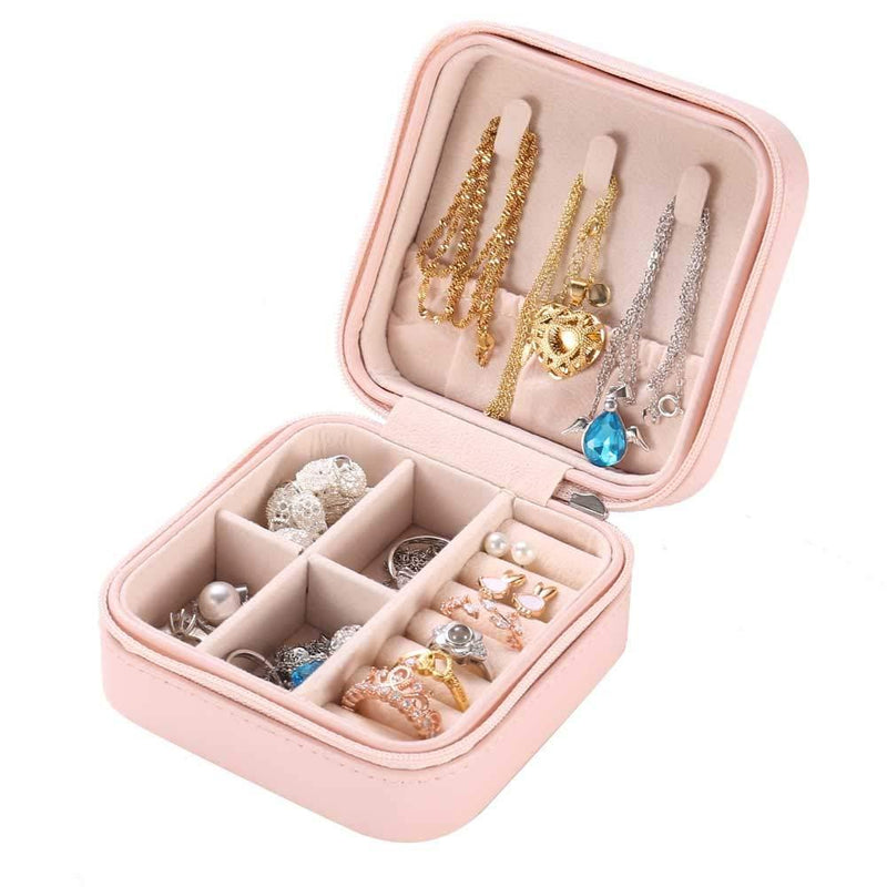 [Australia] - Travel Jewelry Organizer Storage Box - Small Display Case for Earrings Necklace Rings Bracelet Holder Women Wife Teen Girl Girlfriend Christmas Valentine Gift Portable Travel Mini Organizer, Pink 