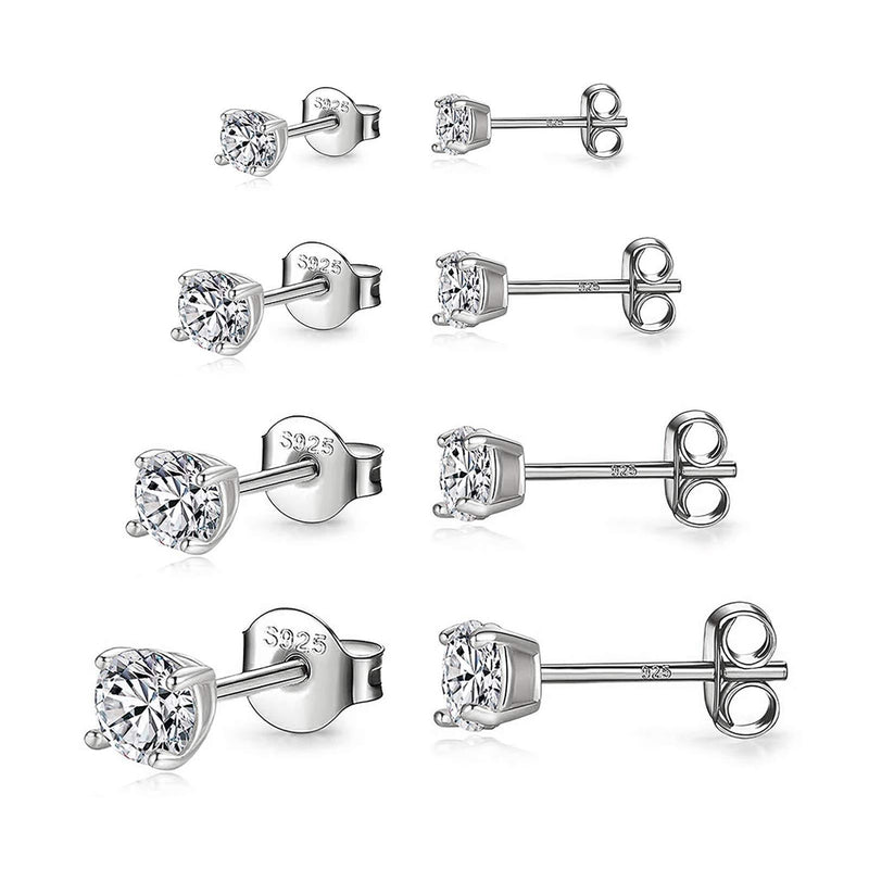 [Australia] - 925 Sterling Silver Stud earrings Set | White Gold Plated Hypoallergenic Stud Earrings | Cubic Zirconia Stud Earrings for Women Girls 1# Silver 3mm, 4mm, 5mm, 6mm 