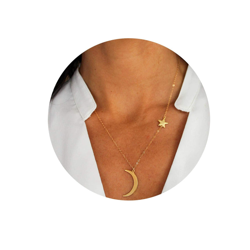 [Australia] - Dainty Moon Necklace Star Chain Gold or Silver Necklaces Crescent Moon Pendant Necklace Choker Necklace Minimalist Boho Jewelry for Women Girl Mother Gift 