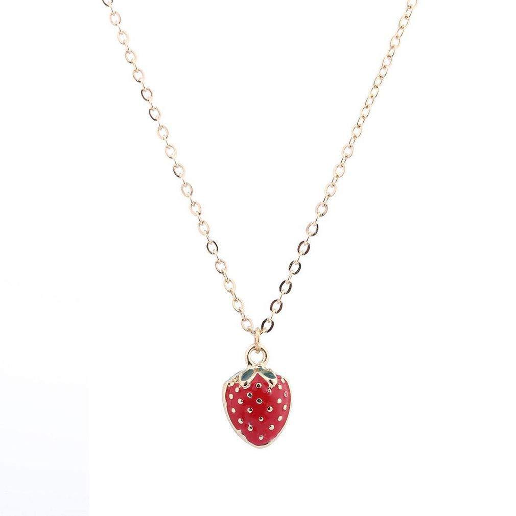 [Australia] - Cute Red Strawberry Pendant Necklace Small Fresh Mini Red Drops Oil Necklace for Women Girls 