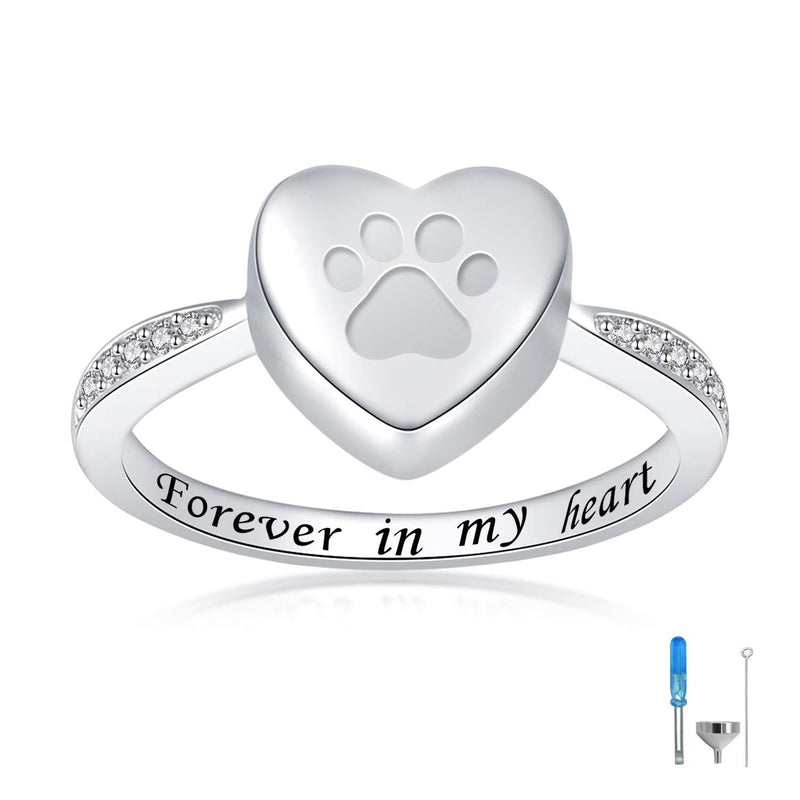 [Australia] - Dog Ashes Ring Sterling Silver Keepsake Memorial Cremation Tiny Jewelry Forever in My Heart Paw Print Urn Ring for Pet 's Ashes 8 