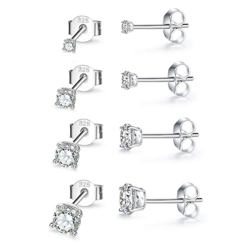 [Australia] - Sterling Silver Stud Earrings for Women Girls Men, 4 Pairs Hypoallergenic Cubic Zirconia CZ Studs Small Round Simulated Diamond Earrings Cartilage Tragus Helix Earrings Set(2mm 3mm 4mm 5mm) 2/3/4/5mm 