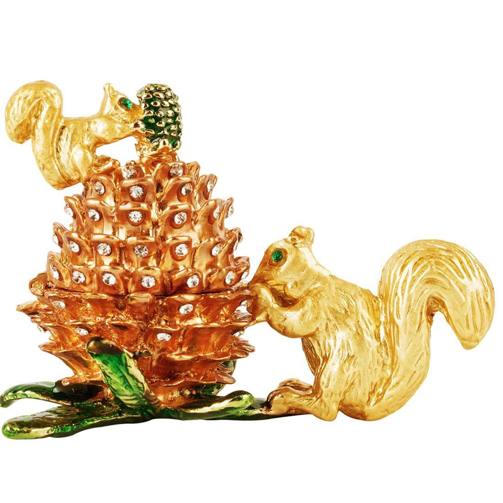 [Australia] - Jewelry Trinket Boxes Hinged - Golden Squirrel Pinecone, Crystal Jeweled Animal Figurines Jewelry Display Ring Holder Box Collectible 