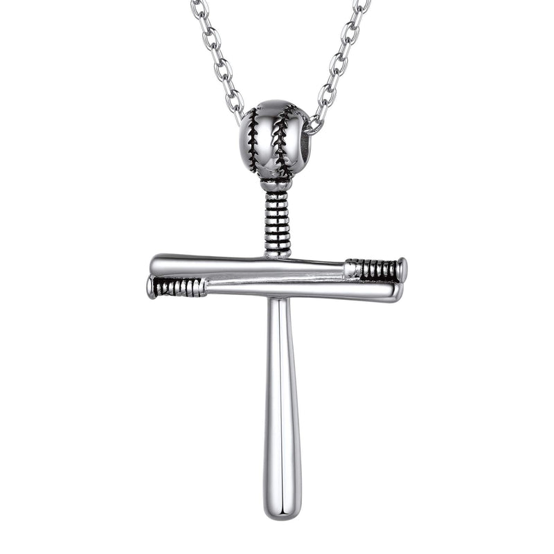 [Australia] - Nofade Silver Men Women 925 Sterling Silver Baseball Cross Pendant Necklace with 18 Inches Sterling Silver Chain, Customizable (with Gift Box) Style A 