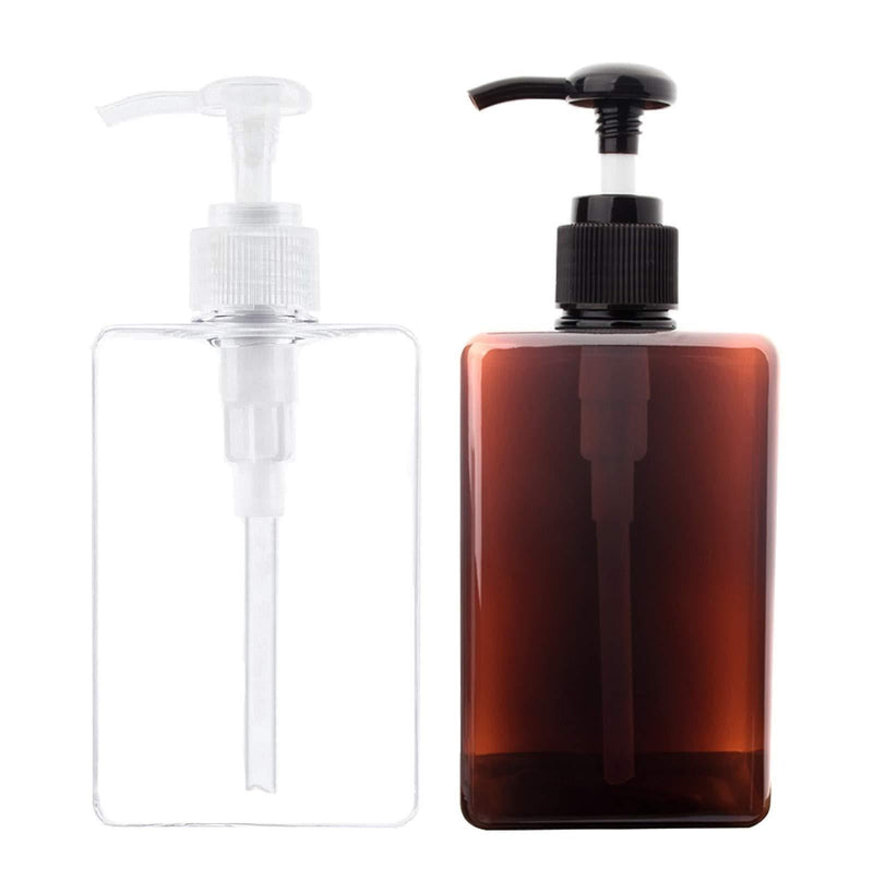 [Australia] - Plastic Pump Bottles, 9.5oz/280ml Refillable Empty Soap Dispenser Container for Shampoo Kitchen Bathroom Cosmetic, Pack of 2 Clear + Amber 