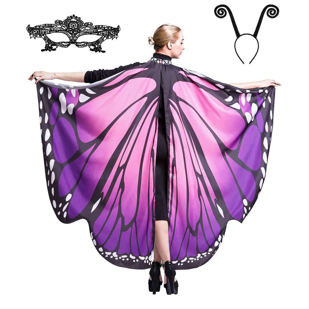 [Australia] - JERXUNY Holiday Costume Butterfly Wings Shawl for Women Fairy Adult Soft Butterfly Wings Ladies Cape Dark Purple 