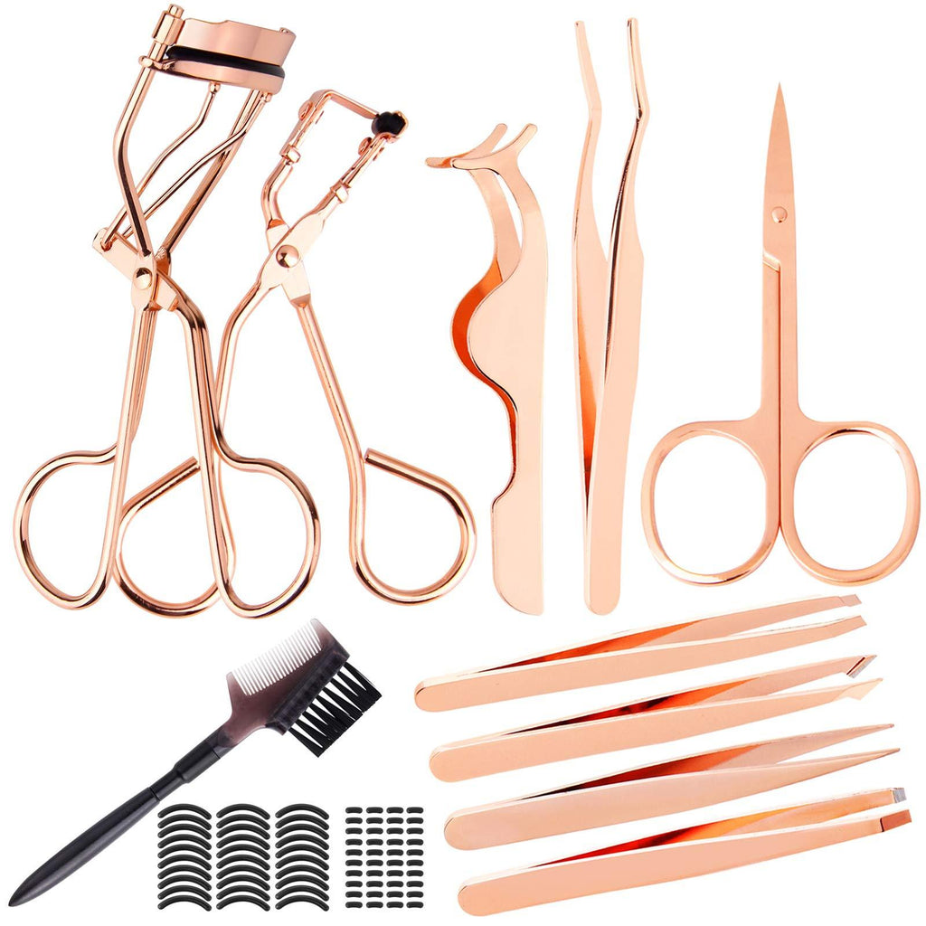 [Australia] - Calary 50PCS Eyelashes Tools with Eyelashes Scissors Eyelash Extension Clip Eyelash Eyebrow Brush Comb and Silicone Refill Pads (Rose Gold) 