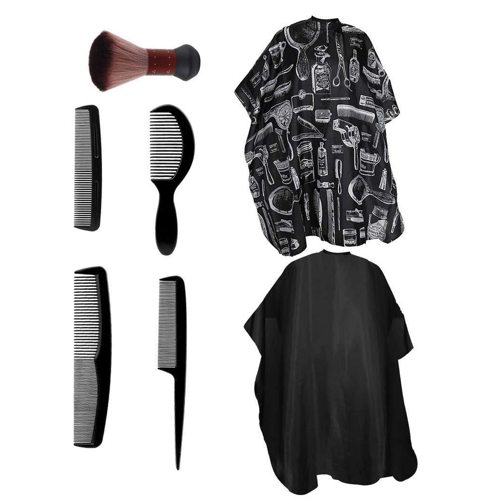 [Australia] - Wedong Salon Barber Cape Set, 2 Pack Professional Hair Cutting Cape Waterproof Salon Cape with Neck Duster Brush and 4 Black Hair Comb 