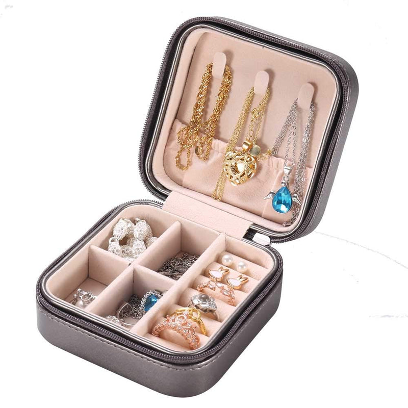 [Australia] - Small Travel Jewelry Box Organizer Storage Case for Rings Earrings Necklace Bracelet Holder Women Wife Teen Girl Girlfriend Man Portable Display, Grey without mirror 