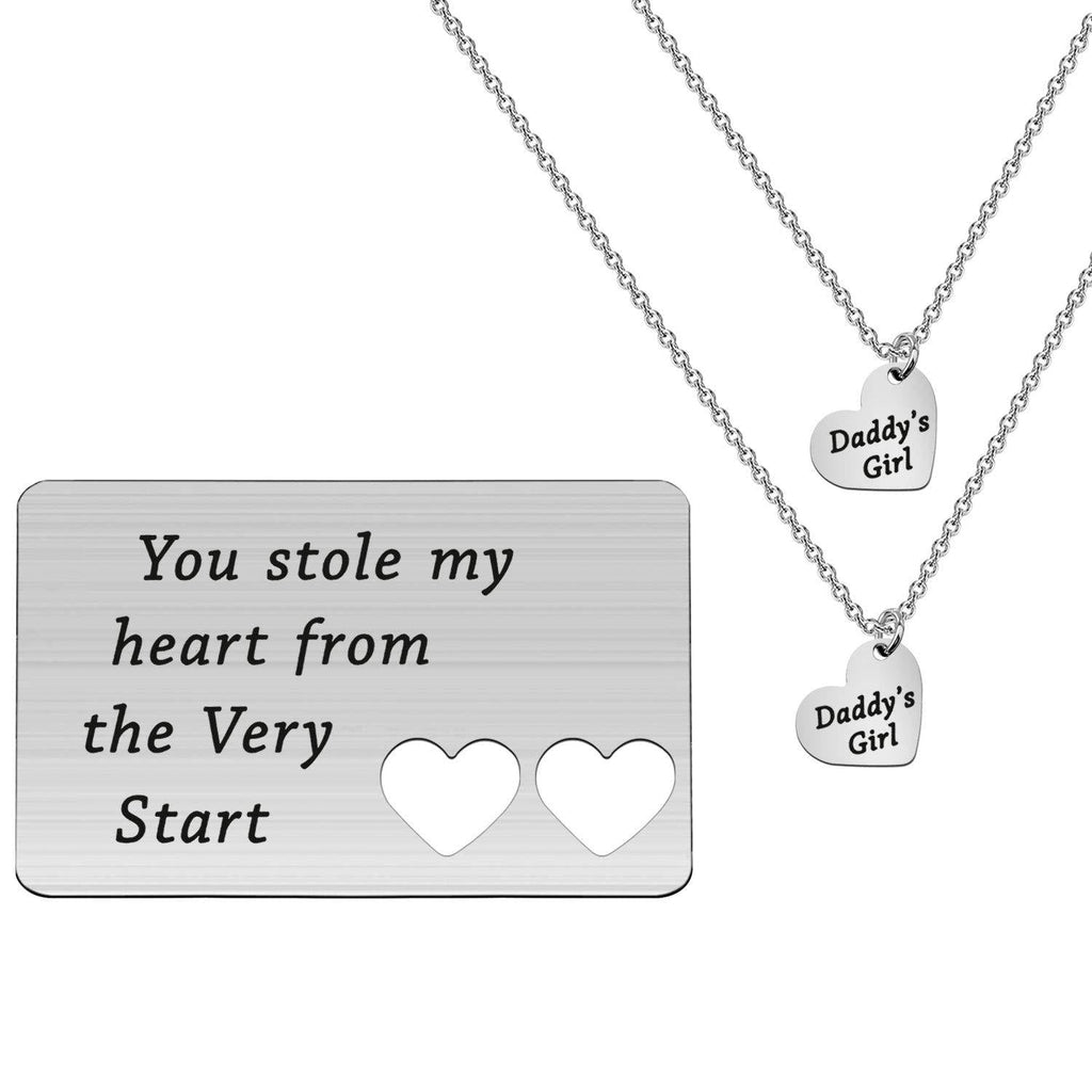 [Australia] - Zuo Bao Father and Daughter Jewelry Set You Stole My Heart from The Very Start Daddy’s Girl Necklace Dog Tag Keychain Set Daughter Gift Stole Heart Card 2 