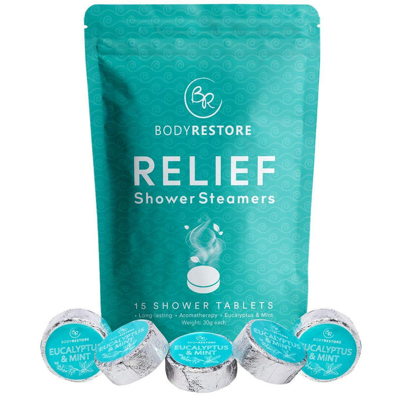 [Australia] - BodyRestore Shower Steamers (Pack of 15) Gifts for Women and Men - Eucalyptus & Peppermint Essential Oil Scented Aromatherapy Bath Bomb for Your Shower, Nasal Congestion Relief Shower Tablets 