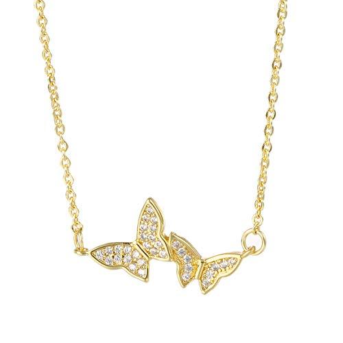 [Australia] - Butterfly Dainty Choker Necklace 18K Gold Plated With CZ Butterfly Choker Necklace Gold Chain Necklaces Jewelry Gift For Women Girls Gold two 