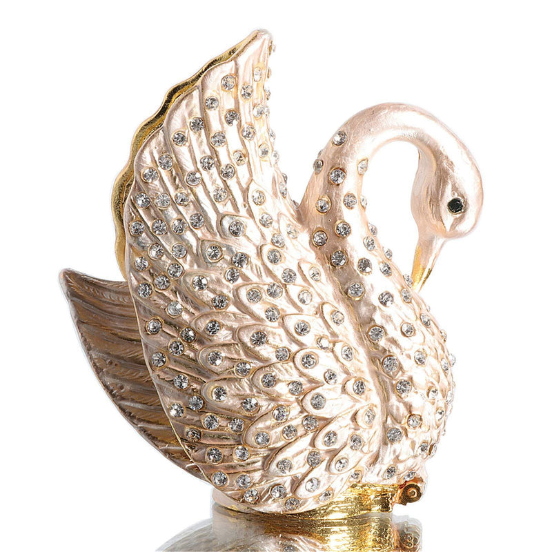 [Australia] - Waltz&F White Diamond Swan Metal Trinket Box Jeweled Hand-Painted Ring Holder Animal Collectible Figurine Decoration 