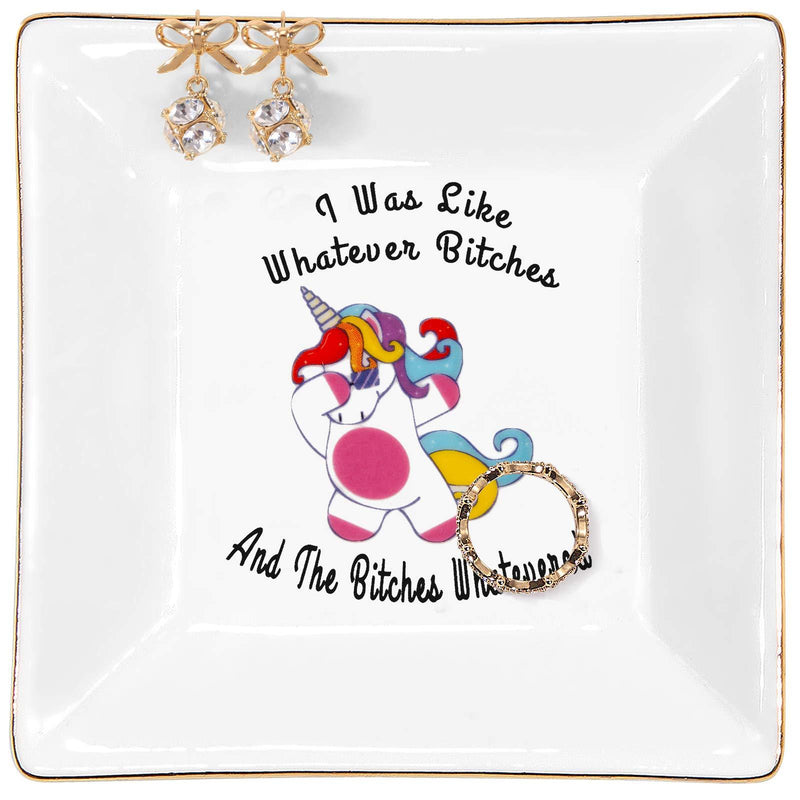 [Australia] - Kaidouma Funny Birthday Gifts for Friend Sister Ring Trinket Dish Ceramic Jewelry Plate Christmas Gift for Her Women – I was Like Whatever Bitches, and The Bitches Whatevered 