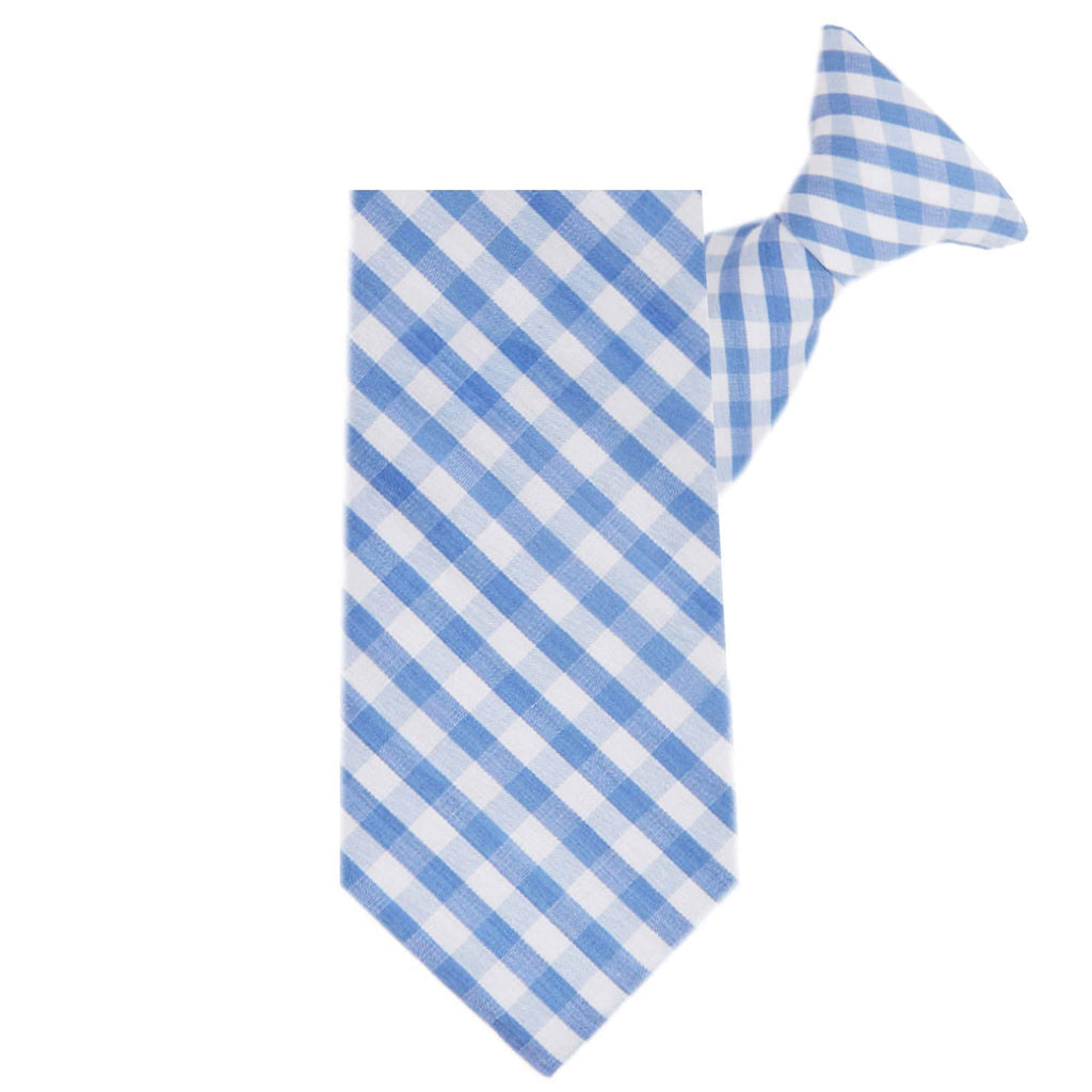 [Australia] - Jacob Alexander Boys' 11 inch Clip-On Gingham Checkered Pattern Neck Tie Light Blue 