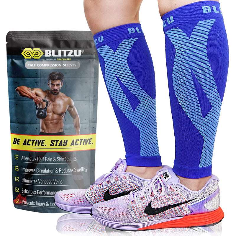 [Australia] - Calf Compression Sleeves for Men Women. Footless Compression Socks Without Feet . Shin Splints, Varicose Vein Treatment for Legs & Pain Relief. Calf Braces, Splints & Supports. Best Wide leg compression sleeve for Running Nurse Pregnant Pregnancy Blue 