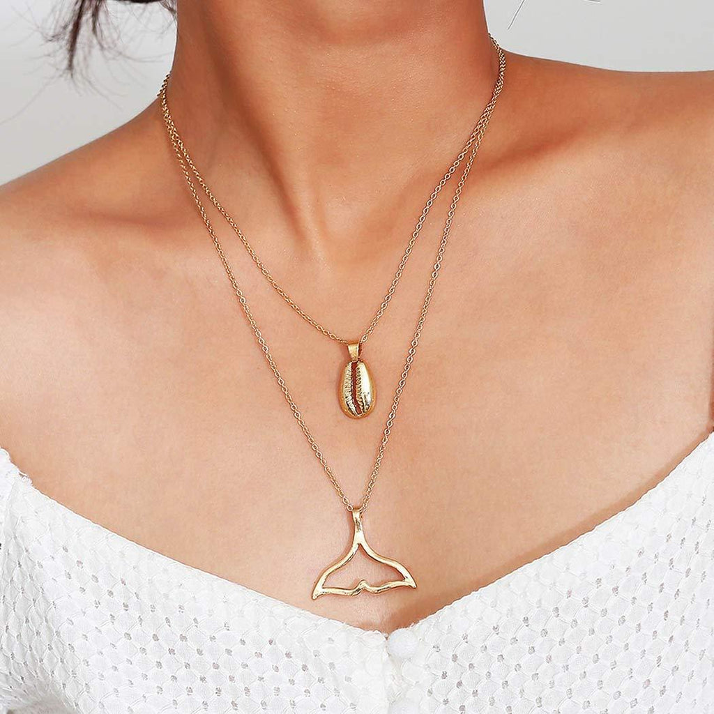 [Australia] - Hannah Boho Shell Layered Necklaces Gold Short Pendant Necklaces Chain Jewelry for Women and Girls 