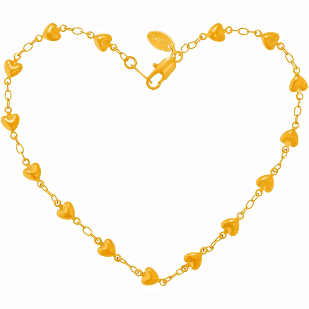 [Australia] - Lifetime Jewelry Solid Heart Link Anklet for Women & Girls 24k Real Gold Plated Bracelet 11.0 Inches 