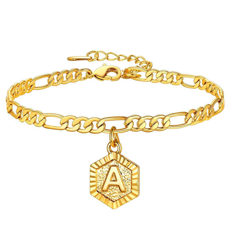 [Australia] - U7 Monogram A-Z Ankle Bracelets for Women Men 18K Gold Plated 4.5mm Figaro Chain Initial Anklet Name Bracelet with Letter Alphabet Foot Jewelry with 2 Inch Extender,with Custom Engrave,Gift Packed Letter A 