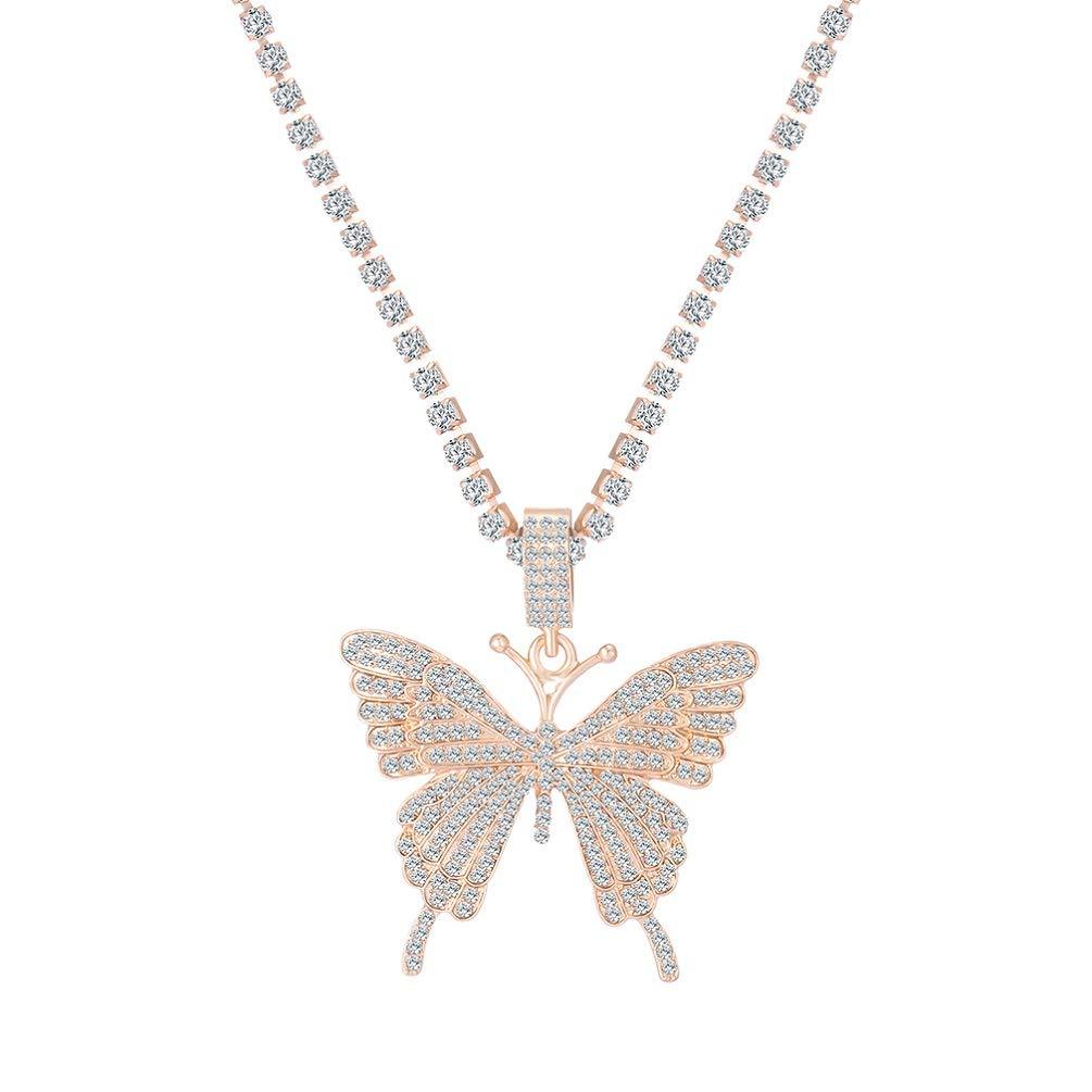 [Australia] - SUNSCSC Dainty Butterfly Choker Necklace Bling CZ Chain Butterfly Pendant Necklace for Women Girl Her Gift Golden big butterfly 