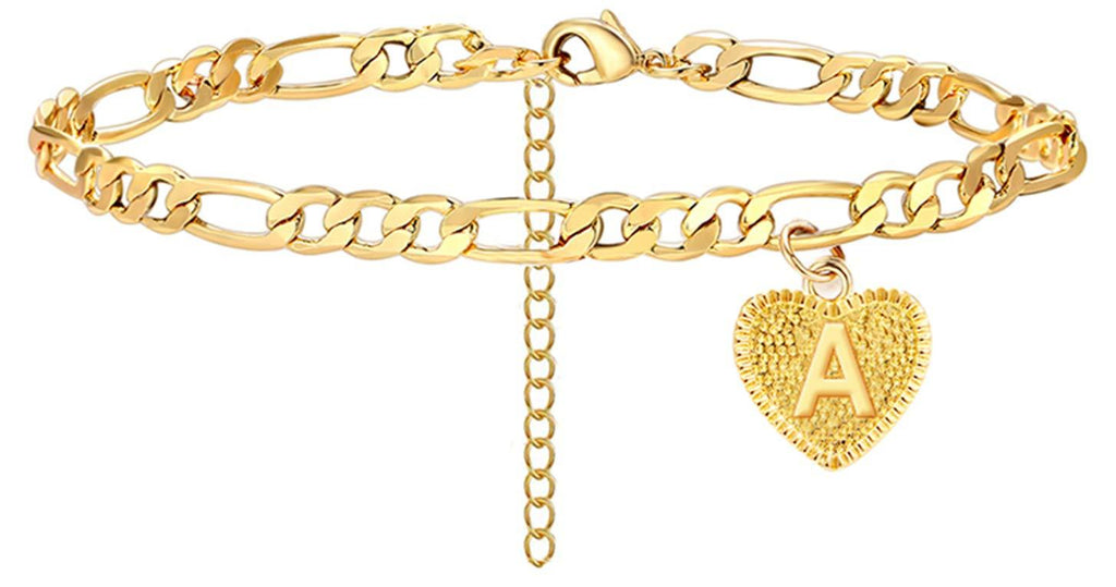 [Australia] - Initial Anklet Bracelets for Women，Stainless Steel Heart Charm Initial Anklets Mariner Chain Gold Anklets for Girls Summer Beach Jewelry Gifts A-Mother 