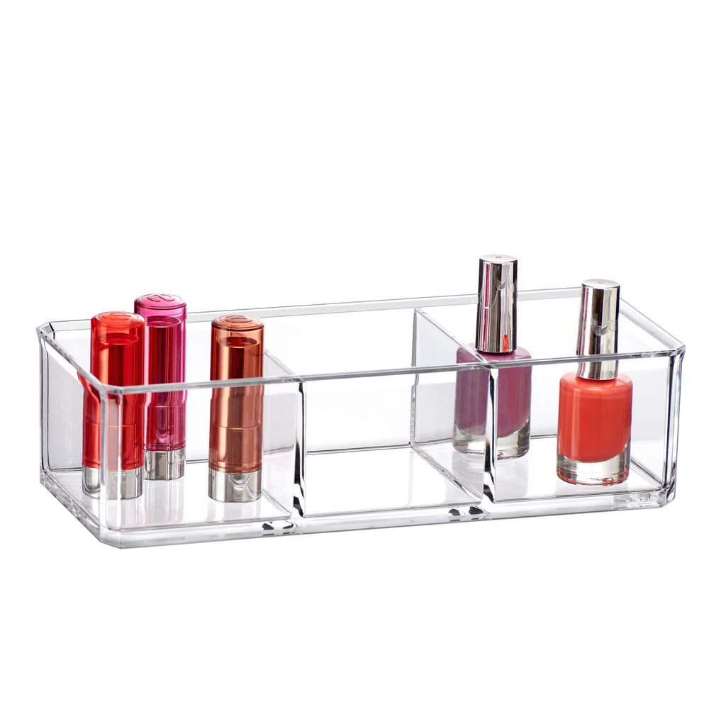 [Australia] - Amazing Abby - Glamour - Acrylic 3-Compartment Makeup Organizer, Transparent Plastic Lipstick Holder, Perfect Bathroom Vanity Storage Solution for Lipsticks, Nail Polishes, and More 